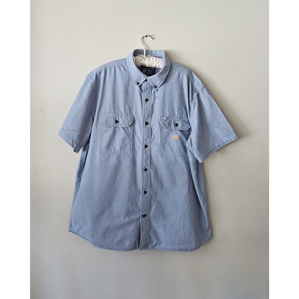 Carhartt Fort Loose Fit Blue Chambray Short Sleeve Shirt Utility Work SZ XL